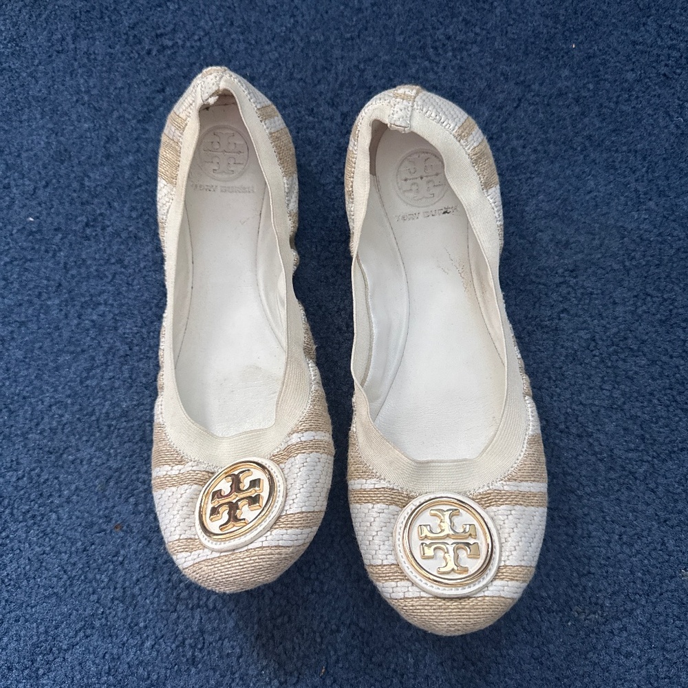Tory Burch white and beige flats
